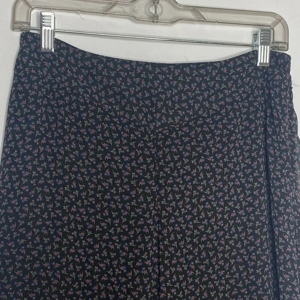 Forever 21 Midi Skirt Women Size Medium Black Multi Floral Print Ankle Lined